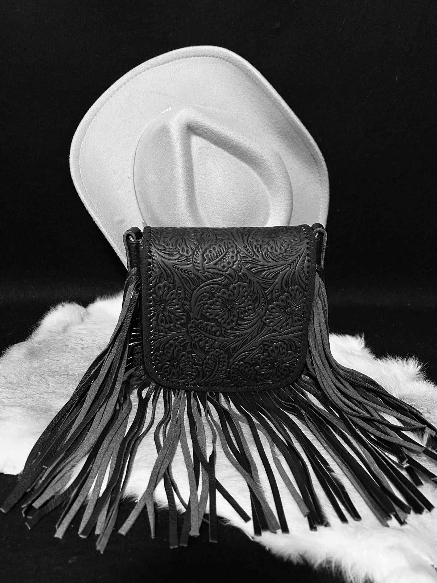 Genuine Leather Crossbody Bag with Fringe