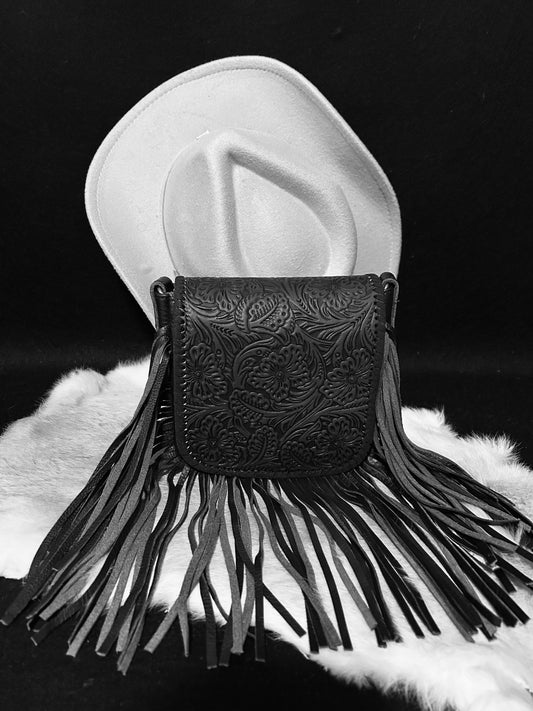 Genuine Leather Crossbody Bag with Fringe