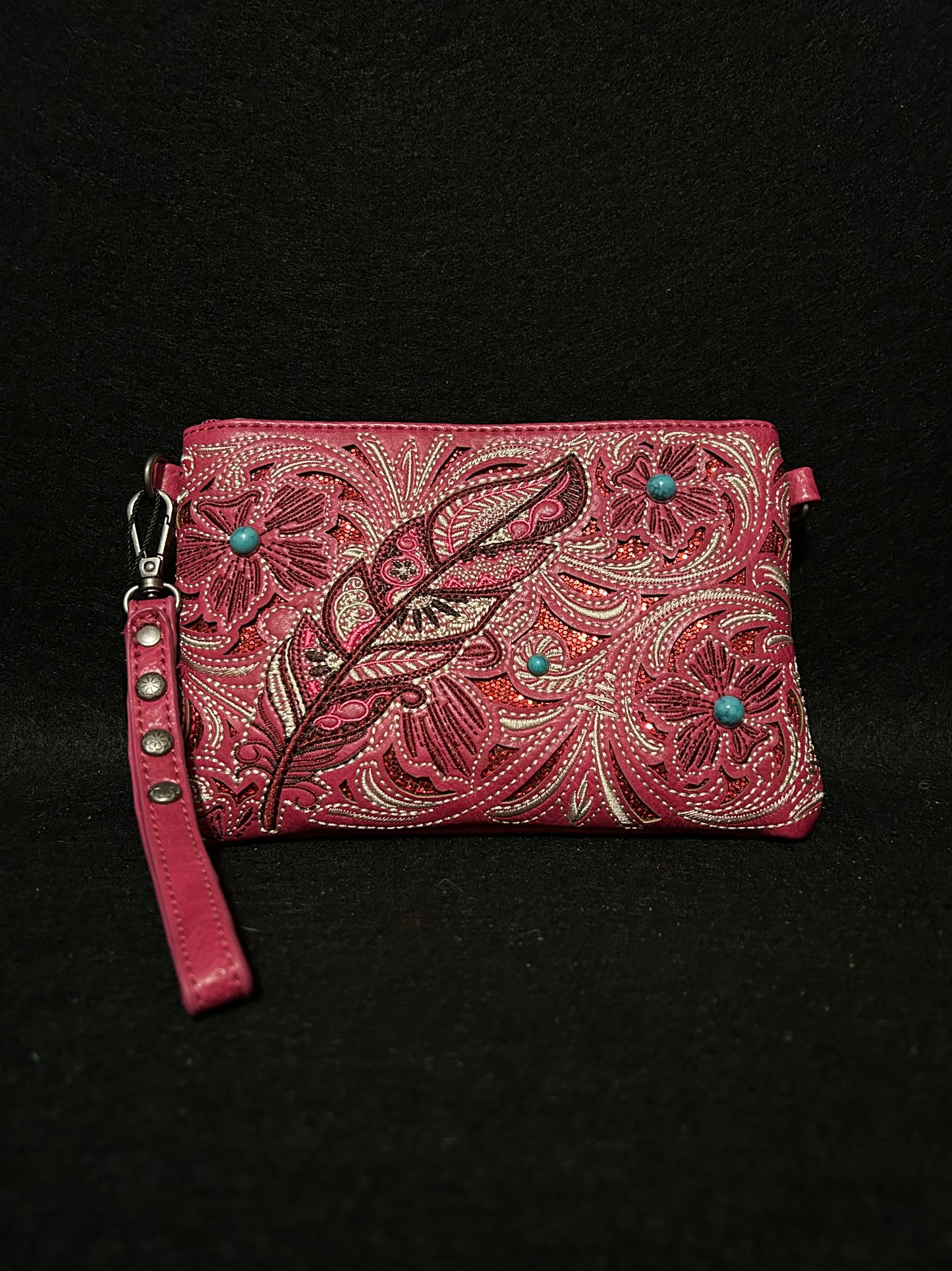 Embroidered Floral Cutout Collection, Wristlet/Crossbody Bag
