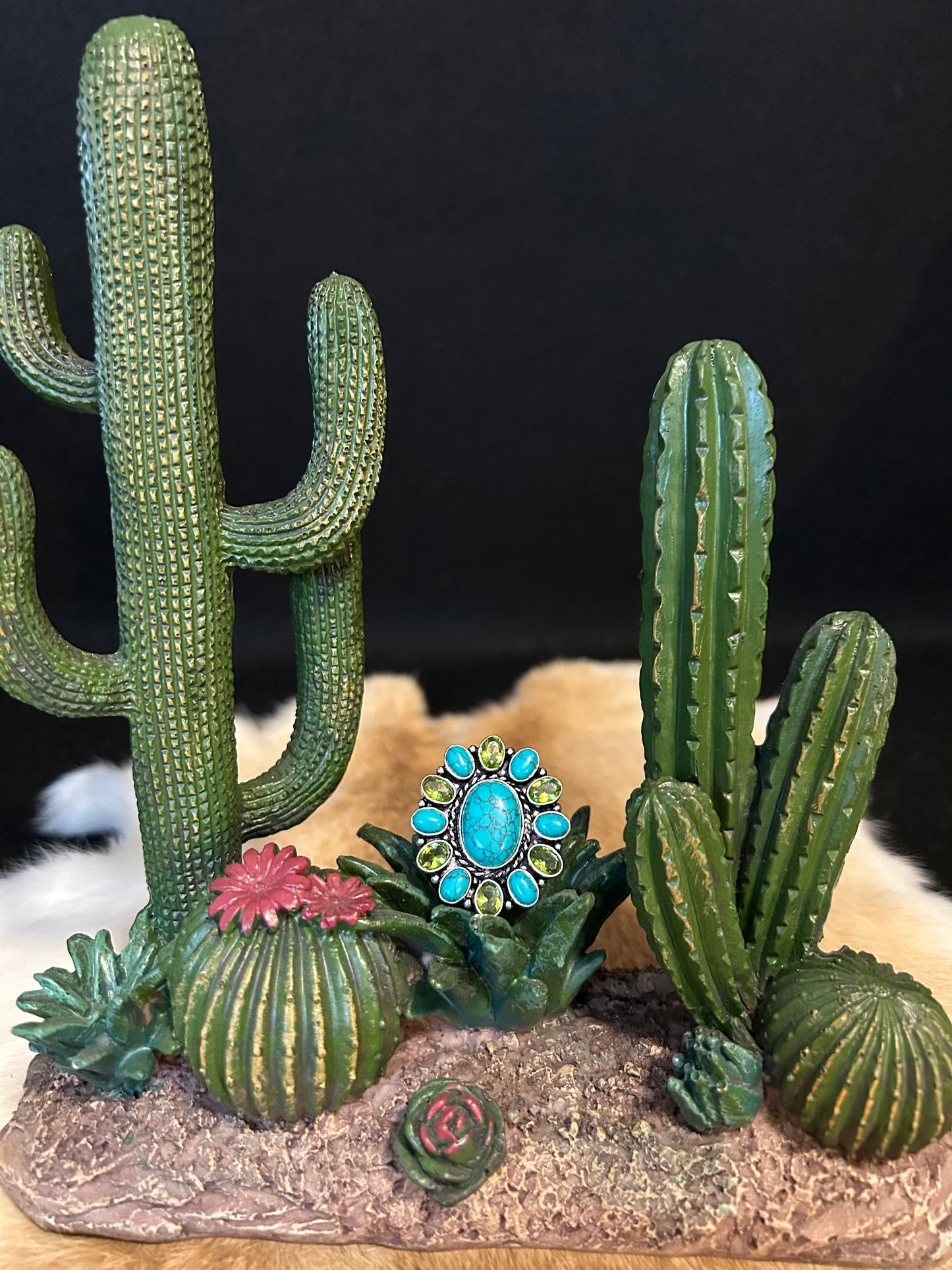 Desert Bloom #8 Turquoise & Peridot Ring