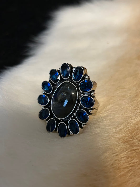 Labradorite with Blue Topaz Ring