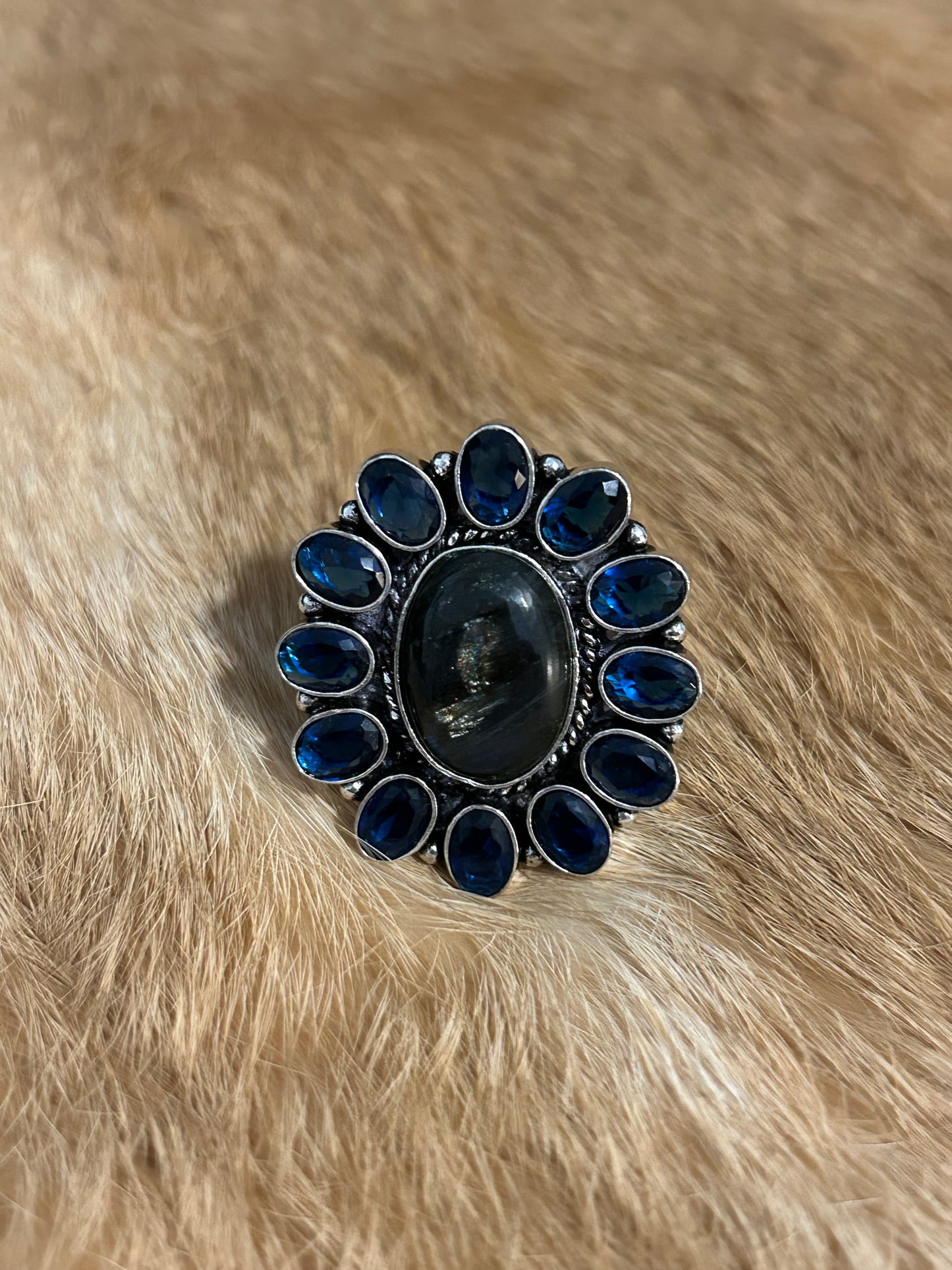 Labradorite with Blue Topaz Ring